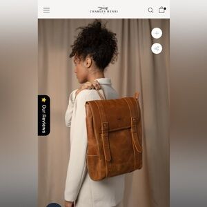 CHARLES HENRI Brown Leather Everyday Backpack